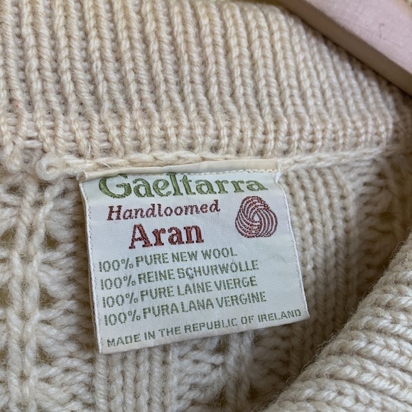 Gaeltarra | Cream New Wool Irish Fisherman Full Zip Collared Cardigan Sweater M - Picture 12 of 17